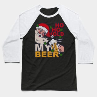 Ho Ho Hold My Beer - knitted effect ugly Christmas Baseball T-Shirt